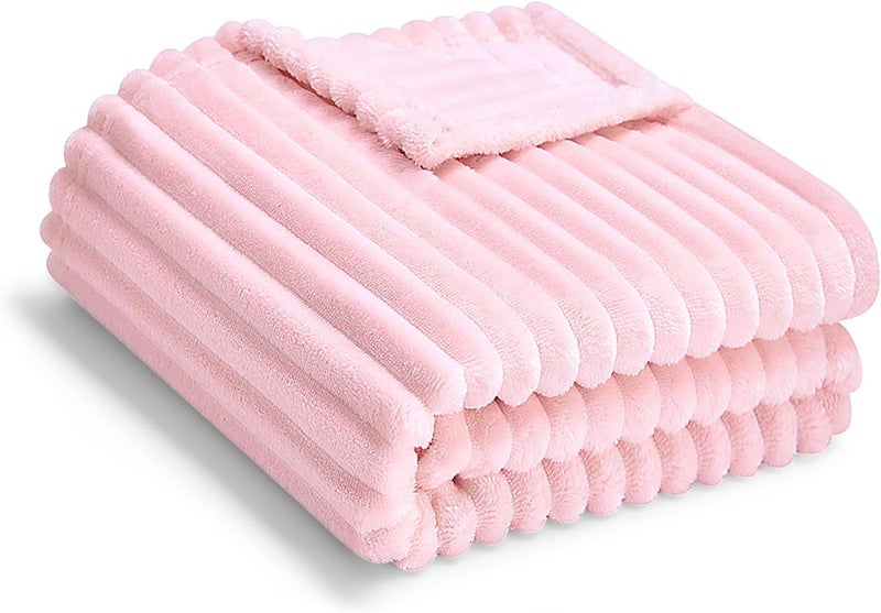 Eonkasp Soft Fleece Baby Blanket Ultra Cozy Pink Baby Blankets for Girls Warm and Lightweight Infant Toddler Newborn Receiving Gift with Reversible Stripes for Crib Stroller, 30x40 Inch, Light Pink - Image 1